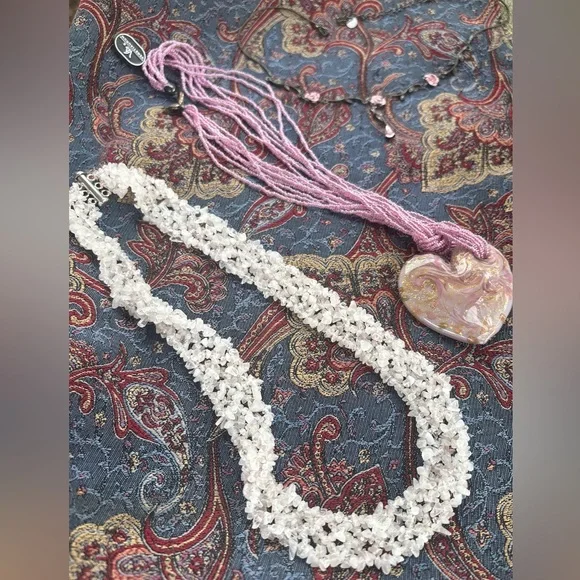 Murano Pink Heart Pendant Necklace Lot - Picture 4 of 7